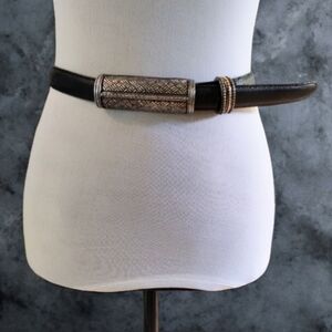 Doncaster Vintage Black Leather Belt With Silver-Tone Tunnel Buckle L